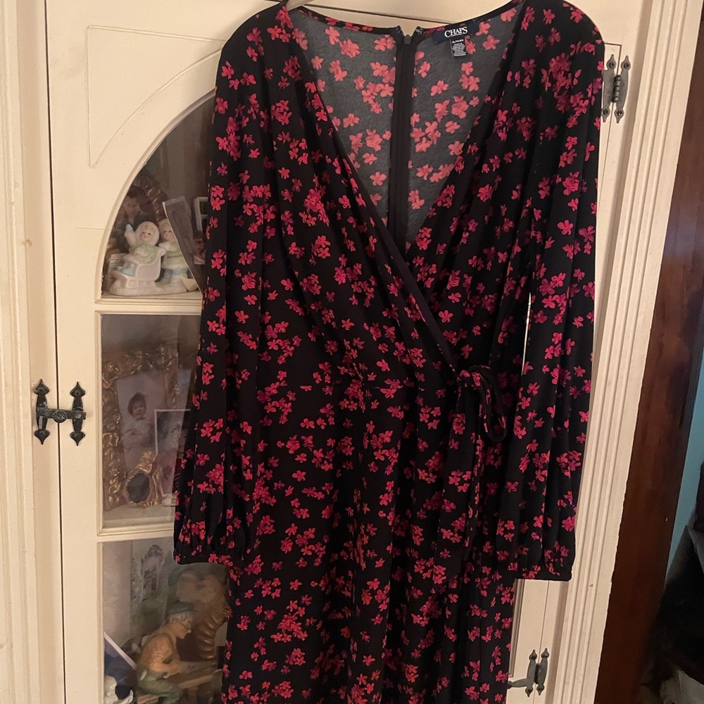 Chaps Red and Pink Floral Long Sleeve Sundress